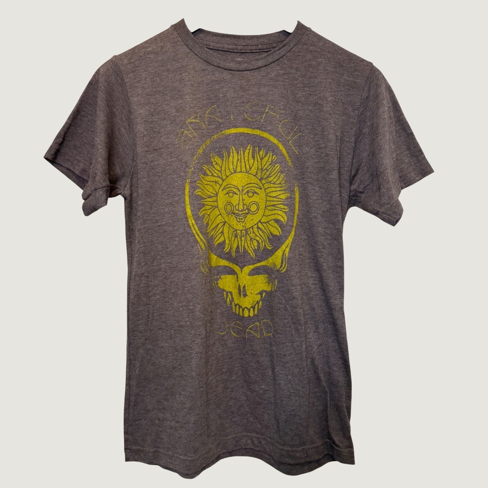 Ripple Junction Womens T-Shirt S Brown Grateful Dead Sun Steal Your Face Boho